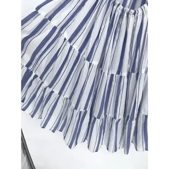Angie Striped Tiered Coastal Sundress Women’s Large Blue White Shimmer Tie Back - Picture 8 of 12
